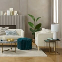 Tracey Boyd Esme Channeled Fur Pouf, Teal 7 Tracey Boyd Esme Channeled Fur Pouf, Teal -Accent Furniture Shop tracey boyd esme channeled fur pouf teal 2