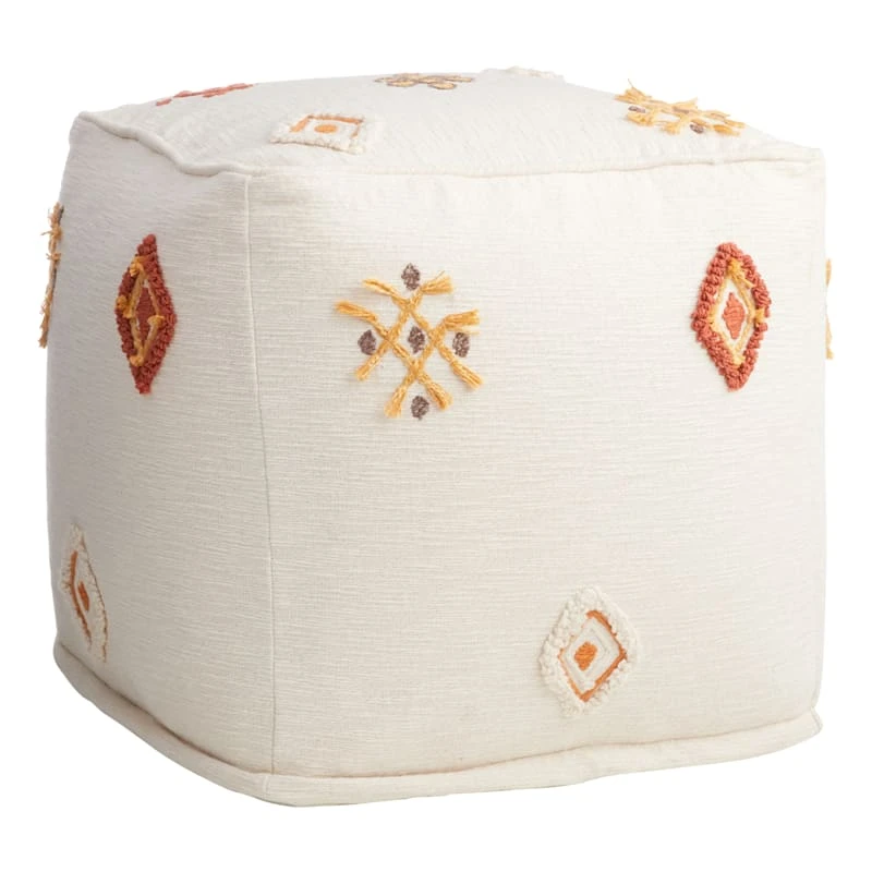 Tribal Embroidered Pouf, 18" 3 Tribal Embroidered Pouf, 18"
