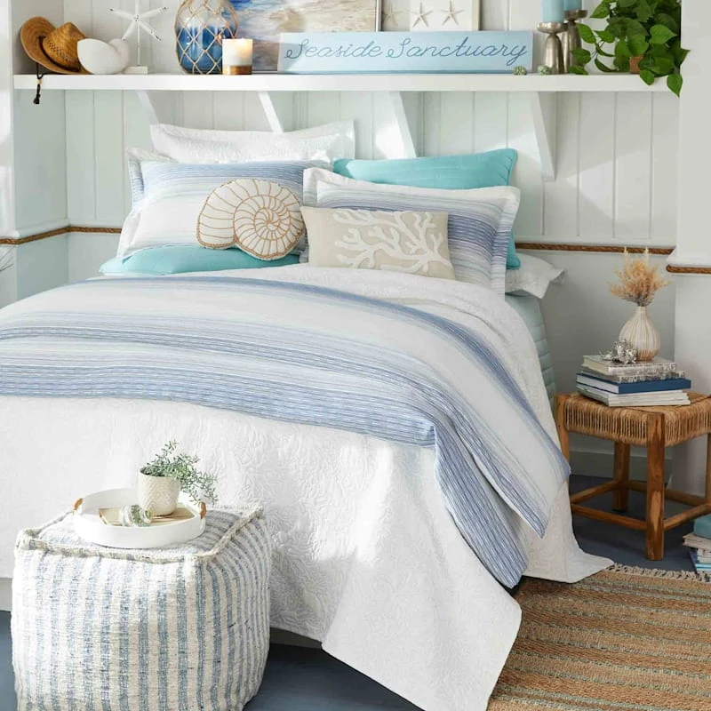 Ty Pennington Lex Blue Striped Square Pouf, 16" 5 Ty Pennington Lex Blue Striped Square Pouf, 16" - Image 3