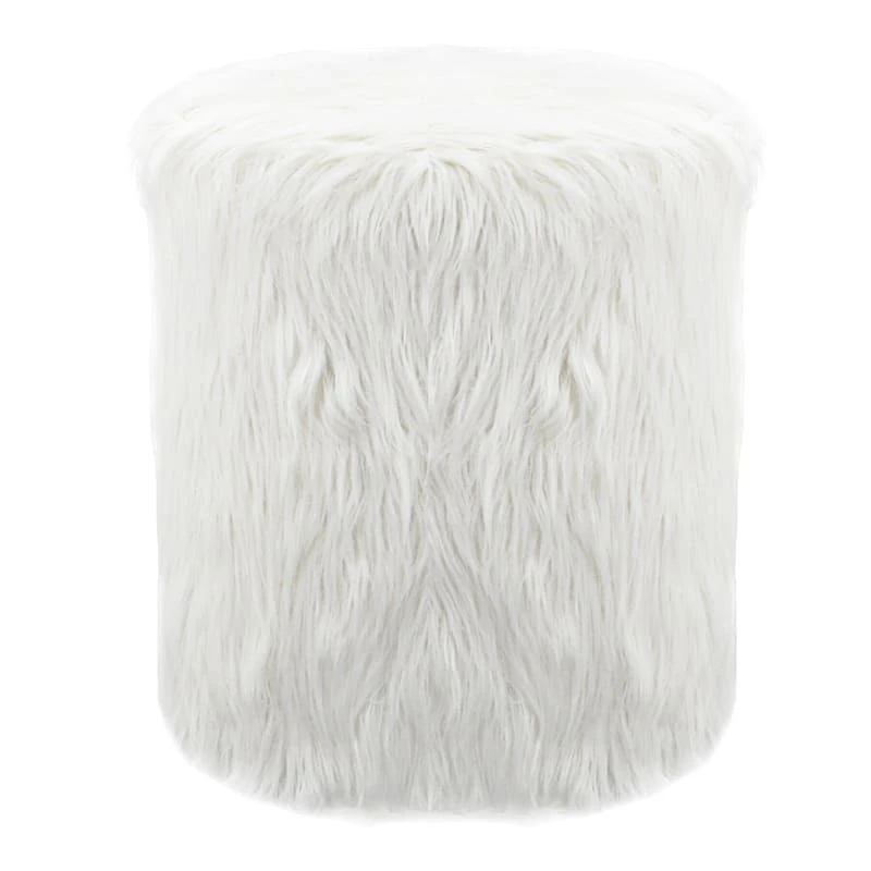 White Faux Fur Round Ottoman 3 White Faux Fur Round Ottoman