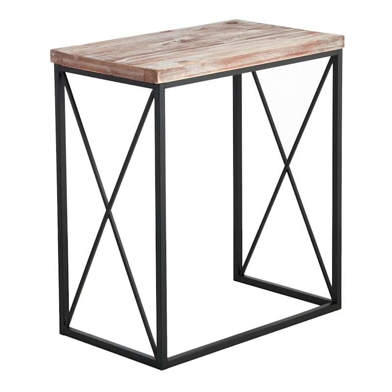 Wood Top With Black Cross Metal Table, Medium 3 Wood Top With Black Cross Metal Table, Medium